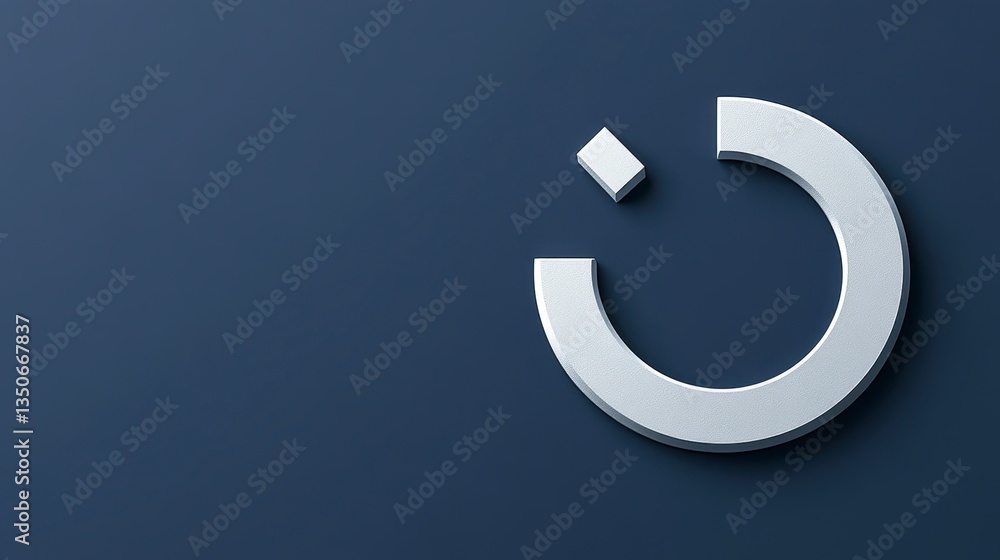 Poster abstract silver textured circle with a missing segment on a dark blue background. the image has a mi