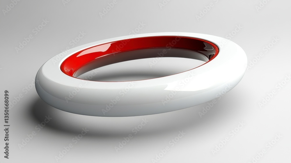 Poster abstract 3d rendering of a white and red torus shape, floating against a light gray background. the 