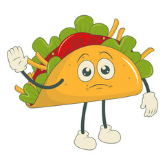 Groovy Tacos Character Isolated on White Background. Vector Cartoon Illustration.