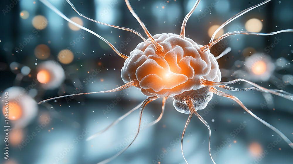 Aufkleber dynamic digital brain glowing with fitness neurons futuristic laboratory 3d visualization abstract c