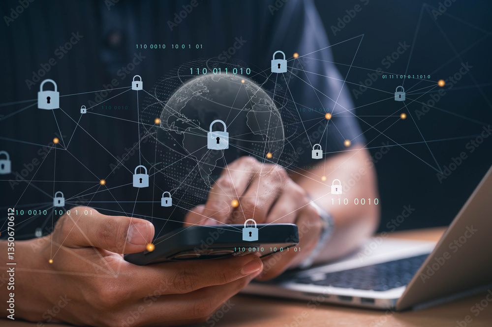Poster Blockchain Security and Data Protection in Cybersecurity. Secure Digital Transactions and Privacy with Encrypted Network Systems, Cyber Defense, and Online Safety for Personal and Business Security