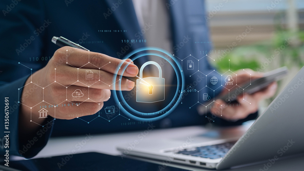 Leinwandbilder cybersecurity and data protection, secure business against cyber threats, encryption, risk managemen