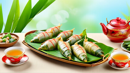 Banana leaf wrapped treats on tray