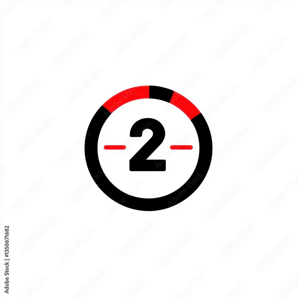 Poster circular graphic with a number two, segmented red and black sections, on a white background.
