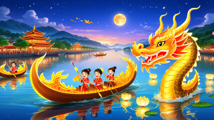 Children rowing boat dragon boat festival