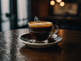 A cozy atmosphere surrounds a steaming cup of coffee.