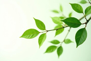 isolated branches on white background with light exposure, minimalist, green, isolated