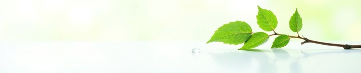Single branch on white background with slight water droplets, foliage, greenery