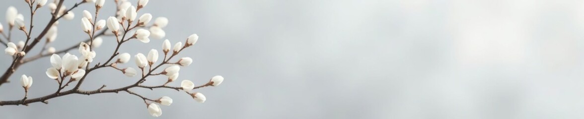 White branches against a soft gray background, minimalist, soft
