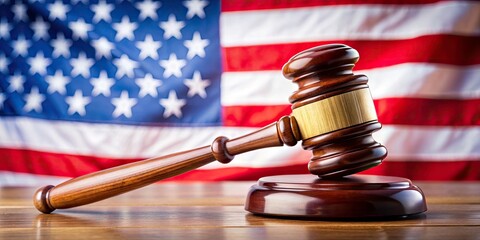 American Justice Gavel Closeup - Law, Court, Legal, Flag, Wood