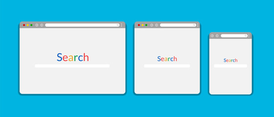 Browser template for computer, tablet, and smartphone with  the word search