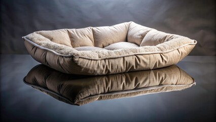 Overhead View of Pet Bedding with Dutch Angle and Reflection Effect, Perfect for Monthly Subscription Promotions and Copy Space Design