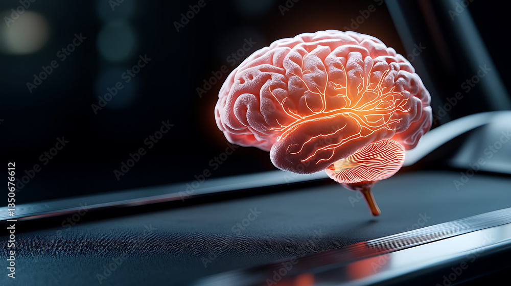 Poster futuristic brain integration with treadmill technology high-tech lab digital art modern environment 