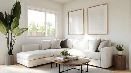 Modern Sectional Sofa in Bright Living Room with Minimalist Decor and Natural Light