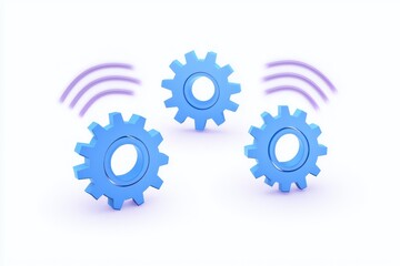 A clean icon design featuring three blue gear icons, each emitting waves of sound in soft purple, symbolizing motionless air signals around the gears