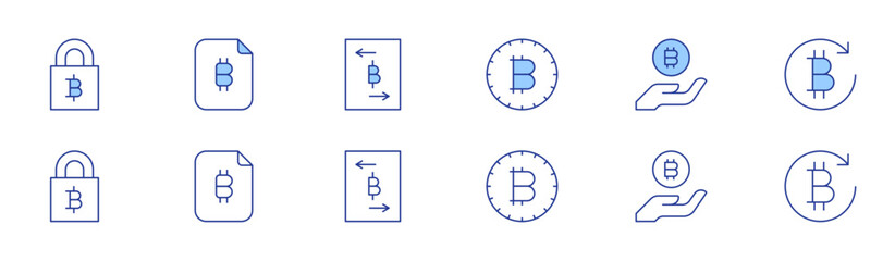 Bitcoin icon set in two styles, Duotone and Thin Line style. Editable stroke. lock, bitcoin