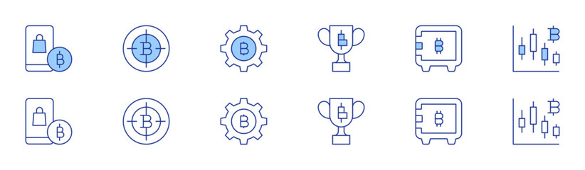 Bitcoin icon set in two styles, Duotone and Thin Line style. Editable stroke. reward, buy, safebox, target, bitcoins, bitcoin