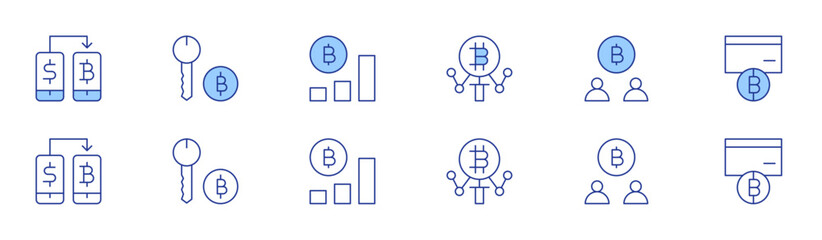 Bitcoin icon set in two styles, Duotone and Thin Line style. Editable stroke. search, users, exchange, bitcoin, diagram