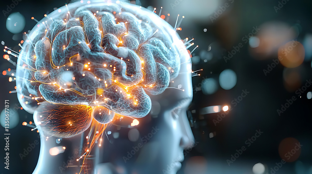 Aufkleber futuristic neural connectivity in the human brain digital realm 3d render abstract environment close