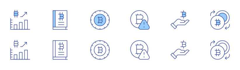 Bitcoin icon set in two styles, Duotone and Thin Line style. Editable stroke. statistics, bitcoin, exchange
