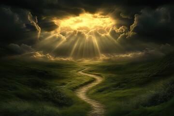 Path of Light Through Clouds