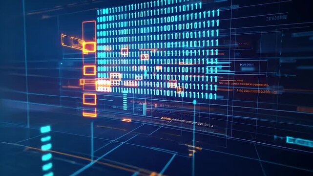 Abstract blue binary code background with digital patterns and technology design