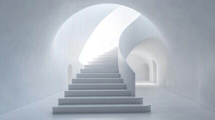 Fototapeta premium Modern spiral staircase in minimalist white architectural space