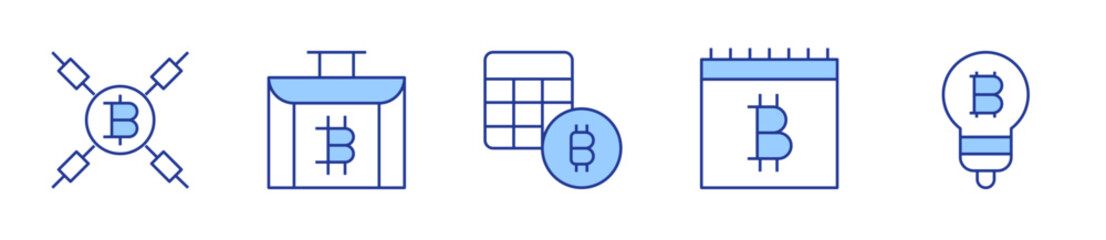 briefcase, calculator, calendar, idea, bitcoins. Bitcoin Icon vector illustration. Line Duotone style. Editable stroke