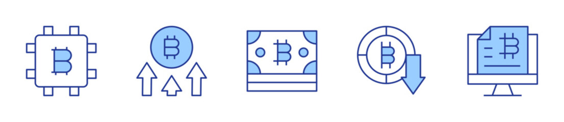 cpu, increase, bill, bitcoin. Bitcoin Icon vector illustration. Line Duotone style. Editable stroke