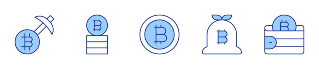 money bag, digital wallet, bitcoin. Bitcoin Icon vector illustration. Line Duotone style. Editable stroke