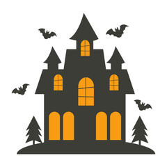 Scary Haunted House Halloween Illustration with Flat Design. Isolated Vector Silhouette.