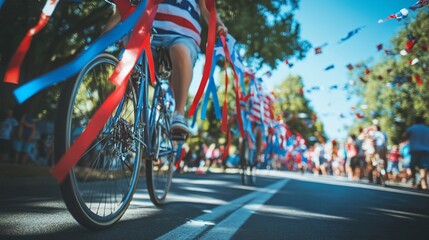 Cyclist in Patriotic Parade, Summer Celebration
