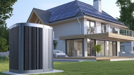 Modern house with solar panels and heat pump. (1)