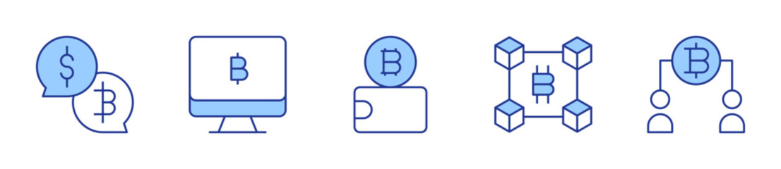 talk, computer, wallet, cryptocurrency, blockchain. Bitcoin Icon vector illustration. Line Duotone style. Editable stroke