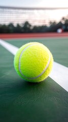 Tennis Ball on Court at Sunset.