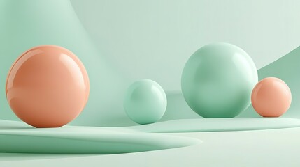 Four Spherical Shapes in a Soft Pastel Colored Minimalistic Environment