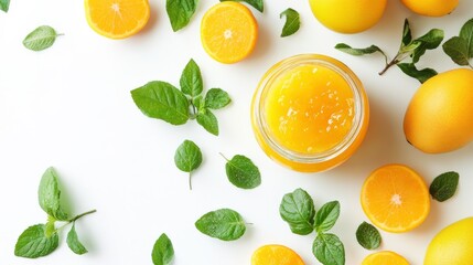 Bright Homemade Preserves in a Glass Jar with Fruits