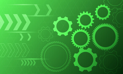 green cog circles shapes electronic cyberspace with arrows and neon light abstract high technology background