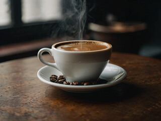 A cup of coffee adds warmth to the cozy room.