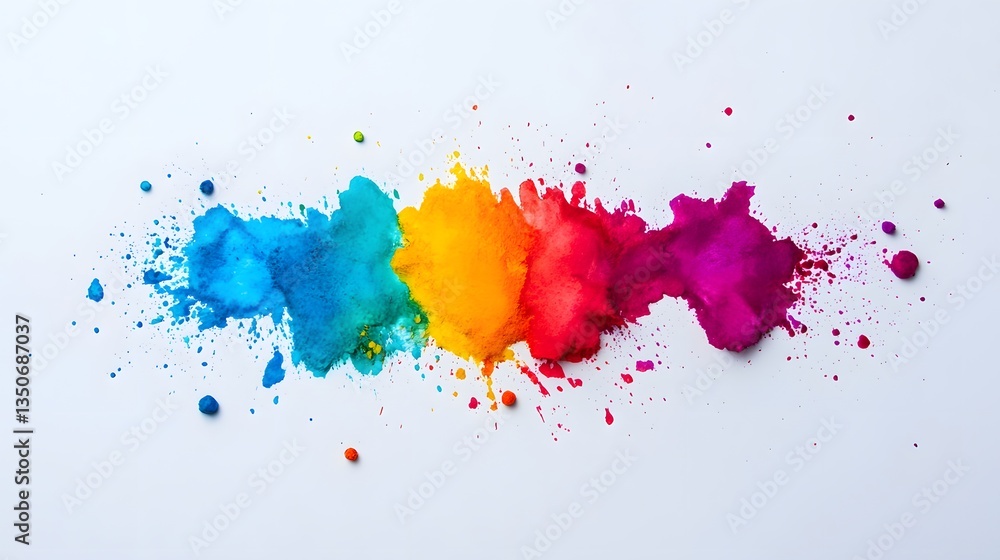 Poster vibrant rainbow watercolor splashes and blobs on white background abstract art design
