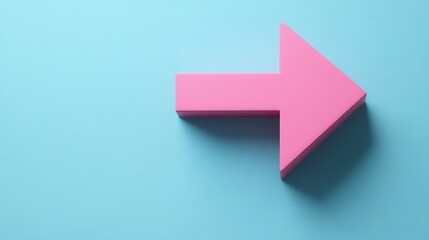 Pink arrow pointing right on a light blue background. Minimalist design, simple and clean aesthetic. The arrow is slightly raised, casting a small shadow.