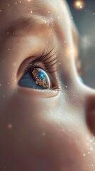 Fototapeta premium Baby's Happy Eyes Reflecting a Brilliant Galaxy Dream