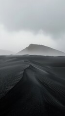 Black Sand Desert Landscape with Minimalistic Aesthetic