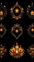 Golden Ornate Frames for Star, Dark Background.