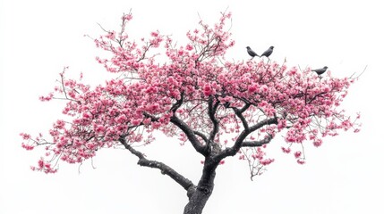 Fototapeta premium Pastel Spring Tree with Flowers and Birds in Room Design