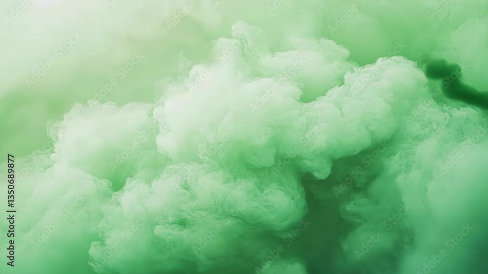 Poster looping animation green cloudscape with ethereal mist and zero gravity effect in a dreamlike atmosph