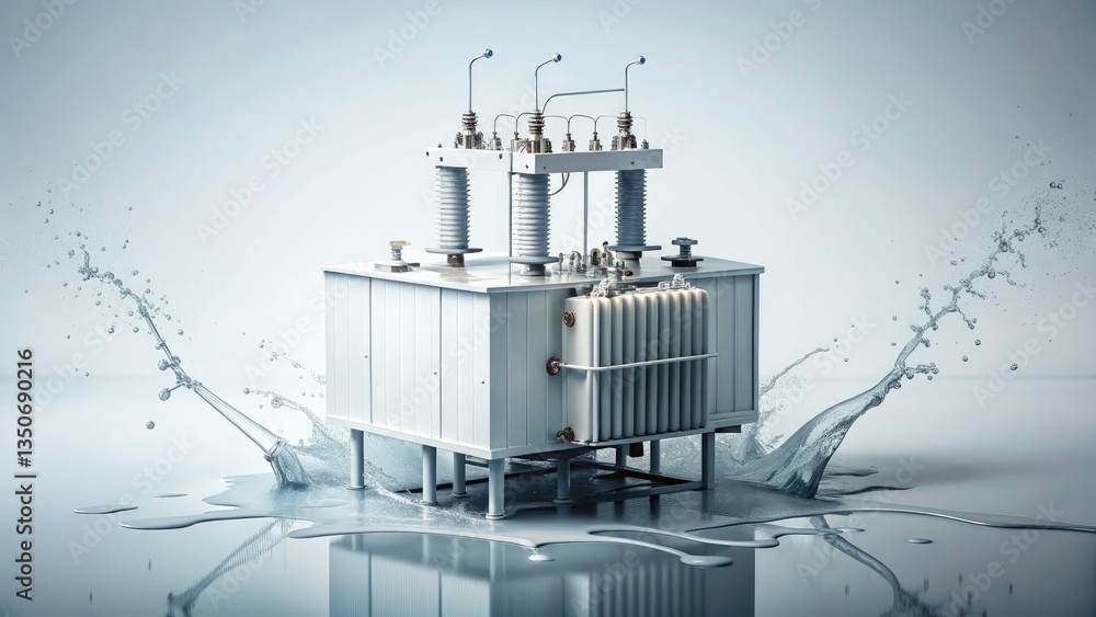 Poster aerial view of a transformer on white background - conceptual photography with fresh splash effect, 