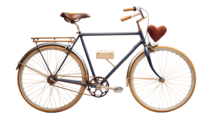 Vintage bicycle isolated on white background with a red frame, black seat, and gear details