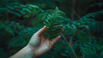 Fern Leaf Held in Hand - Close-up of Green Frond in Natural Light, Botanical Detail