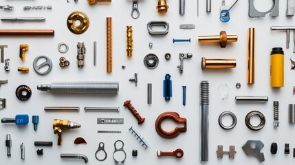 Obraz premium Neatly arranged plumbing components, showcasing precision and organization in design. 
